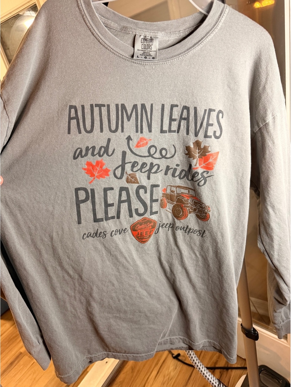 Comfort Colors Autumn Leaves and Jeep Rides Please long sleeve T shirt gray